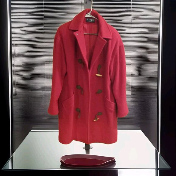 JG Hook Wool Coat womans Large Vtg 80's Red Long Double-Breasted Coat trench USA - Picture 1 of 7